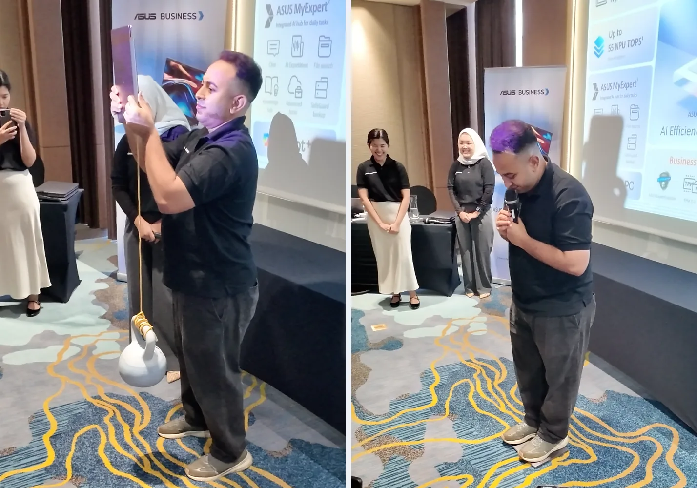 Demo ketahanan engsel ASUS ExpertBook P5 G2 AMD dengan beban kettlebell