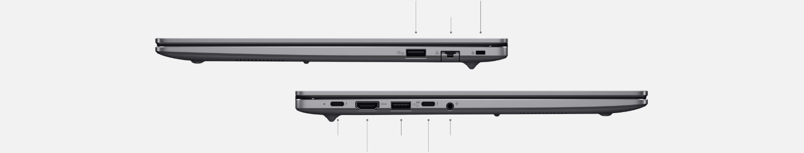 Profil samping ASUS ExpertBook P5 G2 memperlihatkan susunan port I/O